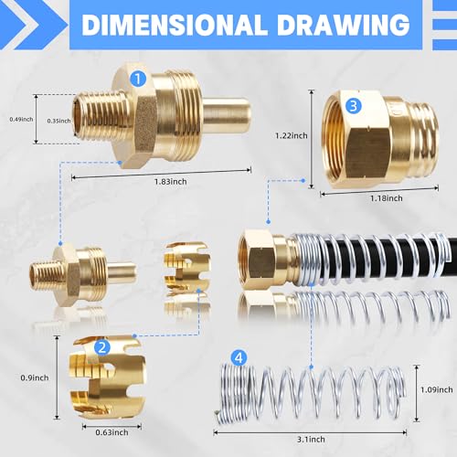 3/8” Hose x 1/4” Male Connector with Spring Guard, Dazakoot 2 Pack Air Brake Hose End Fitting with 2 Pack 3/8” Sleeve Tube - size: 3/8" Hose X 1/4" Male, style: 4PCS KIT