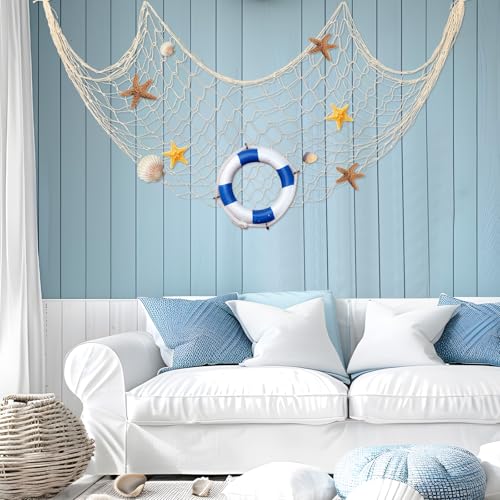 12 Pack Fish Net Decorations, 80 x 40 Inch Natural Cotton Rope Fishing Net Decorative for Under The Sea, Beach, Tropical, Nautical, Pirate, Ocean, Hawaiian Theme Table Runner, Balloon Arch Holder