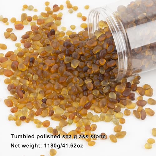 Sea Glass Stones for Crafts About 1LB (405g/14.28oz) Brownish Yellow Glass Pebbles Gemstones Bulk for Aquarium Rocks Fish Tank Gravel Green Filler for Vases Centerpieces - color: Brownish Yellow, size: 2.75LB (1185g/41.79oz)