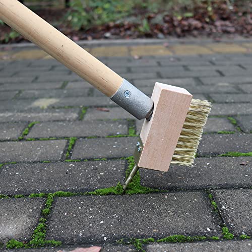 SCRUBIT Moss & Weed Remover Wired Grout Cleaner Brush, Great for Cleaning Decks, Pavers, Patios & Walkways Weed Scraper & Wire Brush Set, Combo w/2 Brush Heads & Scraping Hook - Grout Remover Tool
