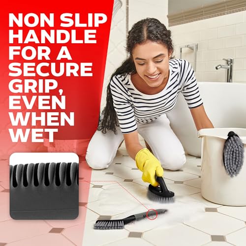 Scrub Brush Set of 3pcs - Cleaning Shower Scrubber with Ergonomic Handle and Durable Bristles - Grout Cleaner Brush - Scrub Brushes for Cleaning Bathroom/Shower/Tile/Kitchen/Floor/Bathtub/Carpet - color: Black, Set of 3