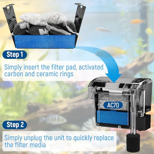 Big Peng AC70 Aquarium Filter Media Maintenance Kit Compatible with Aquaclear Fluval AC70 Power Filters, Includes 1 Blue Foam, 2 Activated Carbon, 1 BioMax Pellets, 2 Intake Strainer Sponge