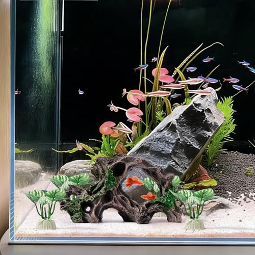 5pcs Driftwood Cave Aquarium Decor, Fish Tank Decorations Silk Aquarium Plants for Betta Fish Tank acccessories (Driftwood) - color: Driftwood Cave