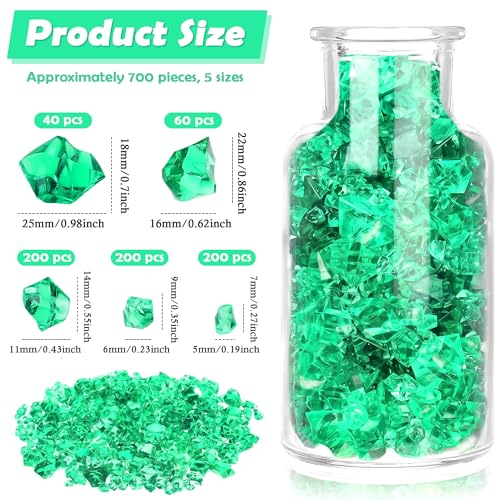 700 Pcs Dark Green Fake Ice Rocks 5 Sizes Plastic Diamonds Crystals Gems Acrylic Vase Fillers for Wedding Centerpieces Fish Tank Table Scatter Photography Props DIY Home Craft - color: Dark Green