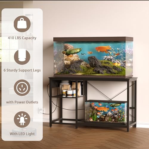 BEURUKU 20-29 Gallon Fish Tank Stand with Power Outlet & LED Light, Metal Aquarium Stand with 3 Tier Adjustable Storage Shelves, Tank Stand for Reptile Tank, Turtle Tank, 30.7" L*13.8" W, Black - color: Black, size: 20-29 Gallon