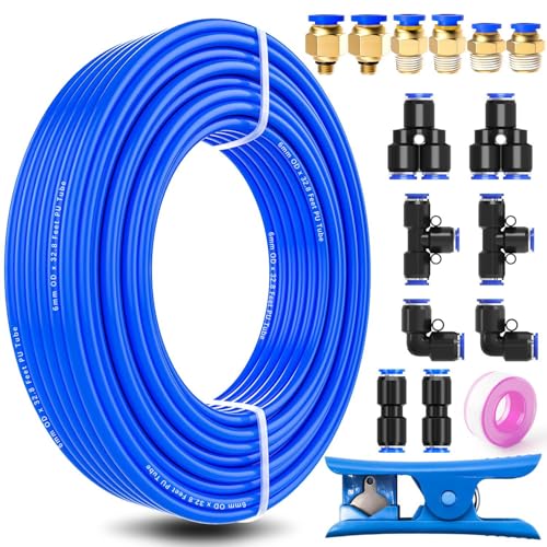 mxuteuk 6mm Air Line Tubing Kit,6mm Air Hose Kit,6 mm x 32.8 Feet(10 Meter) PU Tube with Push to Connect Fittings - style: 6mm OD Hose