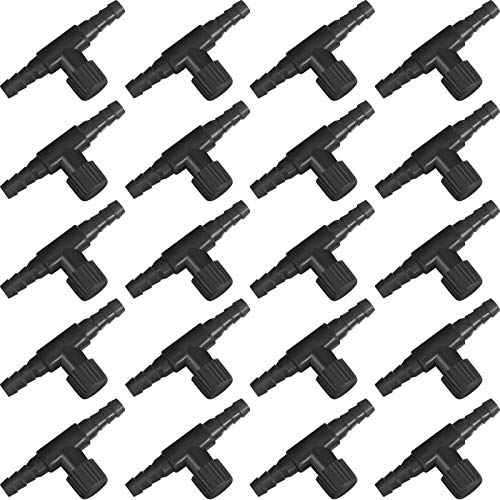 30 Pcs Aquarium Air Valve, T Shaped Fish Tank Air Control Valve Single Way Aquarium Pump Valves Plastic Flow Control Regulator Aquariums Pump Accessories for Fish Tank 3/16" (4mm) ID Tubing(Black)