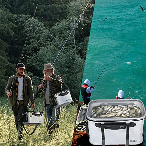 Transparent Lid Fishing Bucket, Portable Foldable Fishing Bucket, Bait Bucket, Fish Bucket, Live Bait Storage. (4 gallons) - color: Gray, size: size4gallon