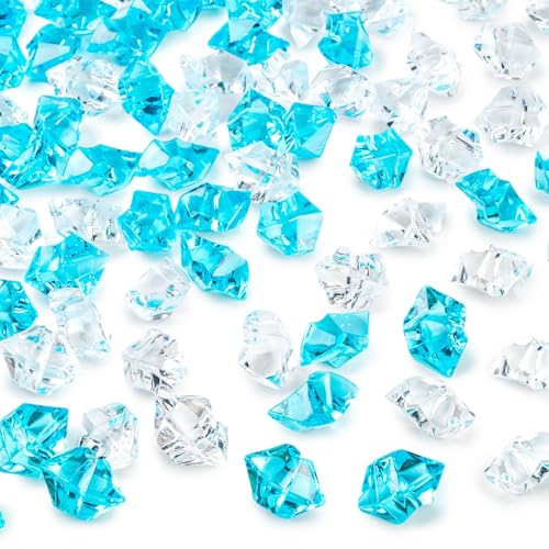 DomeStar 150PCS Fake Ice, Vase Filler Mixed Blue and Clear Fake Ice, Acrylic Crystals Aquarium Rocks Small Stones for Fish Tank Home Table Scatter Decoration