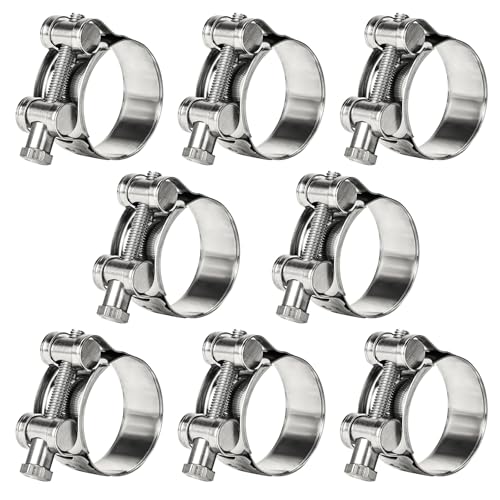 T-Bolt Hose Clamps 304 Stainless Steel (26-28mm 8-Pack) - Heavy Duty Adjustable Clamp for Automotive, Plumbing & Industrial Pipes - Corrosion Resistant, Secure Seal - size: 26-28mm 8 Pack