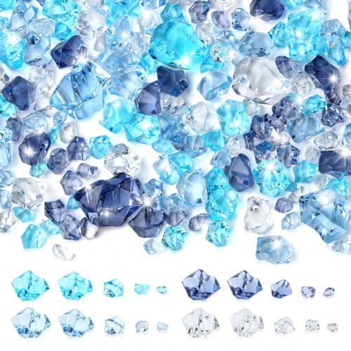 700 Pcs Premium Blue Fake Ice Rocks Diamonds 5 Sizes Plastic Fake Diamonds Vase Fillers for Wedding Centerpieces Table Scatter DIY Crafts Home Party and Aquarium Decoration - color: Premium Blue
