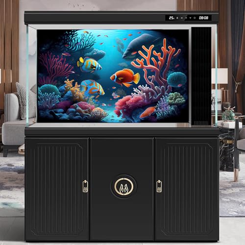 Underwater Aquarium Background Deep Ocean Coral Reef Seascape Terrarium Background Tropical Colourful Fish Marine with Sunbeams Fish Tank Backdrop Poster Wallpaper Decorations Vinyl 24x12in - color: Purple Blue, size: 24(W)x12(H)in