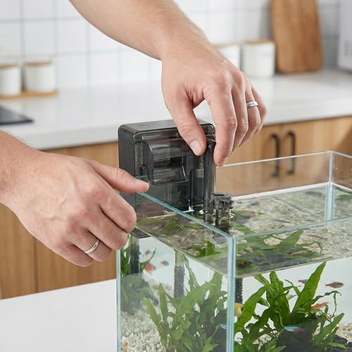 Slim Aquarium Filter 42 GPH Small Fish Tank Filter for 2.5 to 5 Gallon Tanks, Adjustable Flow Pre-Filter Sponge for Betta, Shrimp, Turtle Nano Reef Ideal Fish Tank Pump