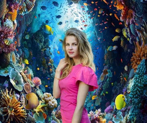 Under The Sea Backdrop 10x8ft Blue Ocean Underwater World Photo Backdrop Tropical Fish Coral Reef Banner for Kids Birthday Theme Party Portrait Decoration Photo Booth Studio Prop - color: Ocean-5
