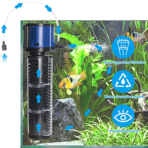 TARARIUM Aquarium Filter Powerful 260GPH for 35-75 Gallon Fish Tank Small Pond Fountain, Wave-Maker Submersible Water Pump Turtle Tank Filter for Saltwater & Freshwater System - size: JQP-1000F-260GPH(for 35-75 Gallon)