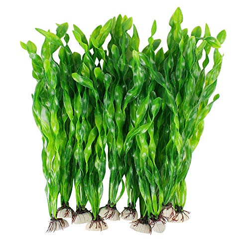 MyLifeUNIT Artificial Seaweed Water Plants for Aquarium, Plastic Fish Tank Plant Decorations 10 PCS (12 Inches Tall, Green) - color: Green