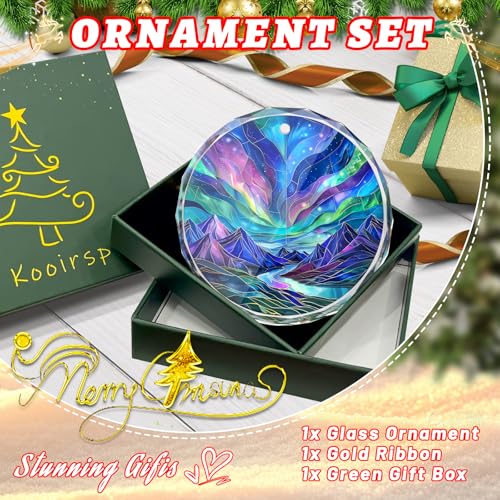 Northern Lights Stained Glass Ornament, Christmas Tree Decor, Northern Lights Ornaments for Christmas Tree, Holiday Presents, Gift Exchange - color: Northern Lights