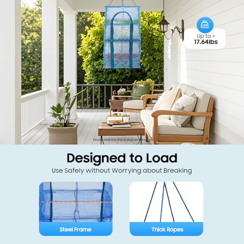YIYIBYUS 4-Layer Drying Net Holder, Folding Fish Drying Net Mesh Hanging Food Drying Rack with Zipper