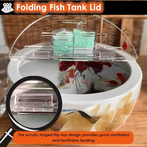 Clear Acrylic Lid for Round Aquarium, Cat Proof Fish Tank Top Cover, Cuttable Terrarium Anti-Jump Hood with Hole & Hinges, Folding Flip-top(33.0in83.8cm) Outer Dia 15.5in/39.4cm - size: 15.5in/39.4cm