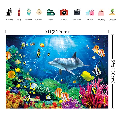 7x5ft Ocean Dolphins Backdrop Under The Sea Whale Backdrop for Kids Aquarium Corals Tropical Fish Background Underwate Baby Shower Backdrops for Photoshoot
