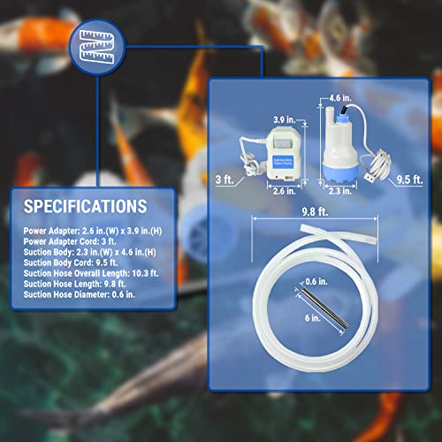 TERA PUMP - Submersible Aquarium Water Pump with 10 FT Hose for Easy Gravel & Sand Cleaning (3 Gallon Per Minute) Fish Tank Draining Pump For Deep Cleaning, Changin or Replacing Water