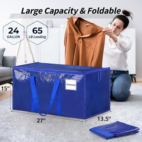 16 Pack Extra Large Heavy Duty Moving Bags, Blue Storage Bins with Lids, Reinforced Handles & Heavy-Duty Zippers Moving Boxes Storage Bags Totes for Clothes Packing, Dorms, College Supplies, Blue - color: Blue, size: 16 Pack