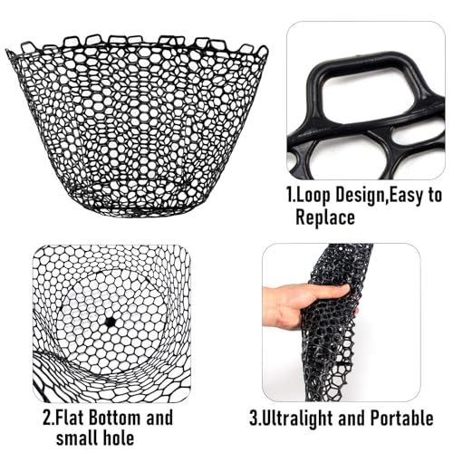 Alwonder Fishing Nets Silicone Replacement Netting, Clear Black Fly Ice Fishing Net Landing Kayak Nets Without Handle for Freshwater Saltwater Foldable Soft Flexible Trout Net Silicone Mesh