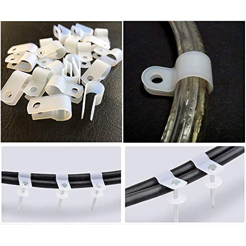 RGBZONE 120Pcs 1/4 Inch White R-Type Cable Clips with Screws, Nylon Plastic Wire Clips for Indoor Outdoor Electrical Wire Cord Management (6.4mm, 1/4 Inch) - color: White, size: 1/4 Inch