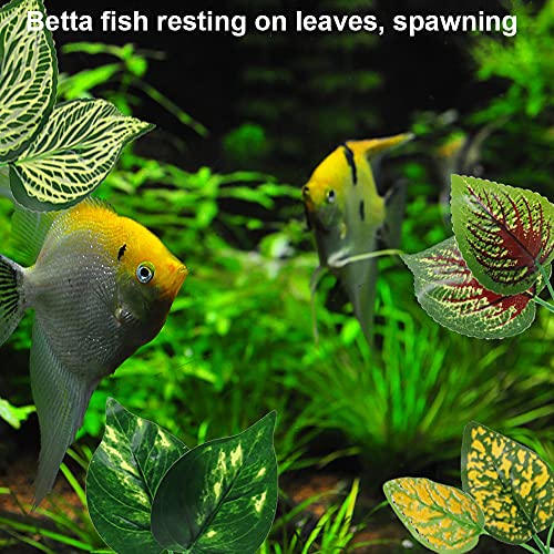 N A 10 PCS Betta Leaf Hammock Pack, Bed for Fish, Soft and Large Blue Spotted Plant Pad, Holder for Tropical Fish Aquariums and Saltwater