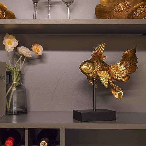 Guichifun Collectible Figurine Goldfish Statue Decor - Betta Sculpture Decoration Luckly Wealth Resin Fish Figurines Office Shelf Sculpture Home Decor Birthday Gifts for Father 10.25 X 5 X 11 inch