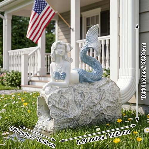Mermaid Statue Outdoor, Garden Sculpture Figurines for Lawn and Patio Decor, Durable Resin Yard Art, Enchanting Mermaid Design, 10.6" High, Blue Finish for 3"x 4" Decorative Gutter Extension - color: Blue