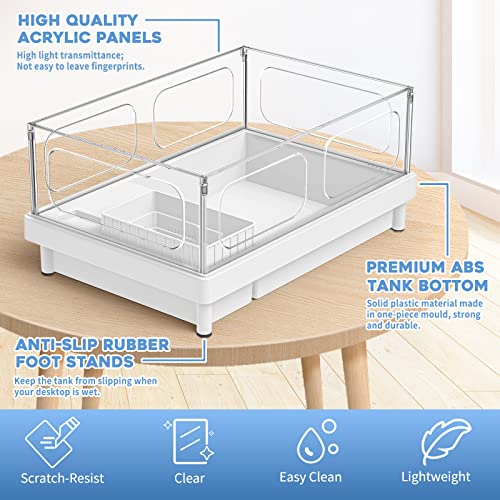 MoonOrange Small Turtle Tank Kit(Tank+Light+Filter), Acrylic Turtle Tank Starter Kit with Bask Platform, Bottom Drain, Multi-Function Area for Small Reptiles.(White) - color: White