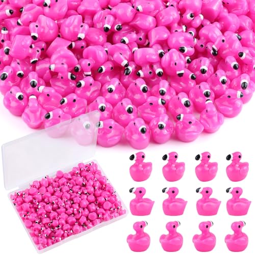 110PCS Mini Resin Animals Cute Rose Pink Tiny Flamingo Ducks, Miniature Figures to Hide, Small Animal Accessories Bulk for Topper Garden Dollhouse Landscape Aquarium Ornaments DIY Crafts & Decor - color: Mini Flamingos-110pcs