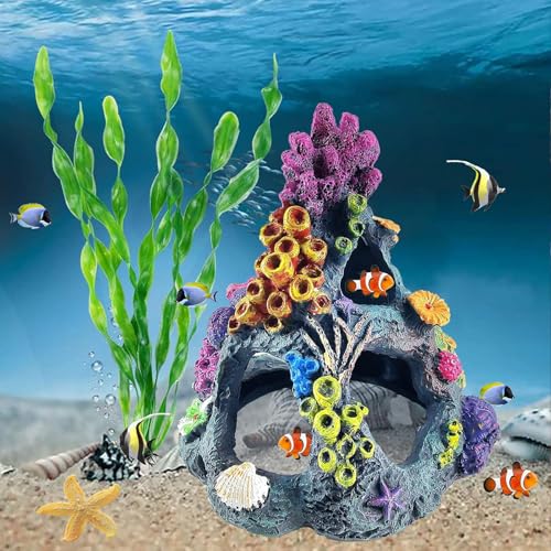 Fish Tank Decoration Set, Aquarium Decor Colorful Coral Mountain x 1pc, Betta Fish Tank Accessories Aquatic Plants x 4pcs，Aquarium Decor Starfish x 1pcs.