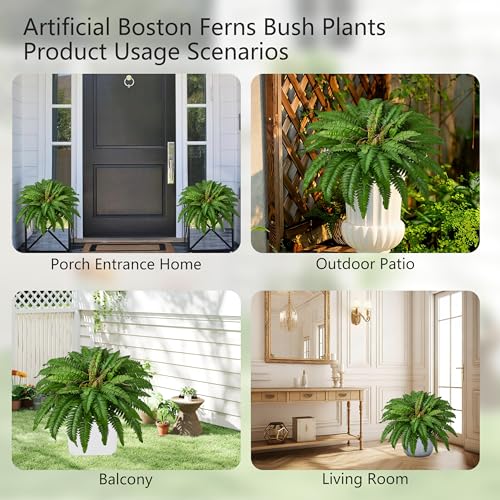 40" Artificial Boston Ferns Bush Plants, Set of 2, Large Faux Ferns Hanging Decor with 53 Fronds, Fake Vines Indoor Or Outdoors Planter for Home and Office Decor - size: 2 PCS-40in