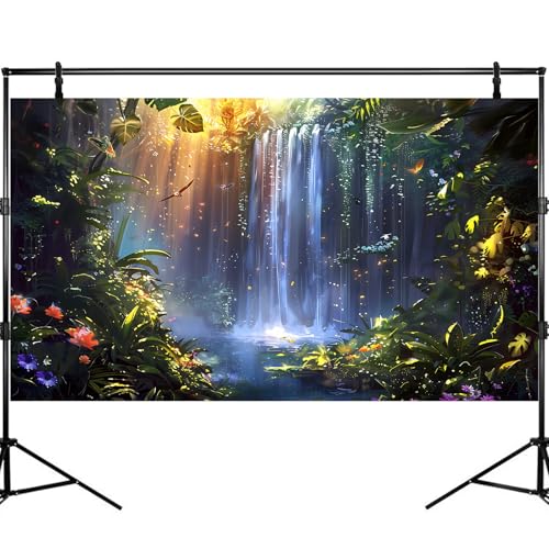 Waterfall Tropical Plants Aquarium Background Fantasy Enchanted Jungle Fish Tank Background Waterfall Cascades Vibrant Flora Sunray Reptile Tank Backgrounds Fairy Valley Terrarium Backgrounds 24x12in - color: Light Blue_Green, size: 24(W)x12(H)inches/ 60(
