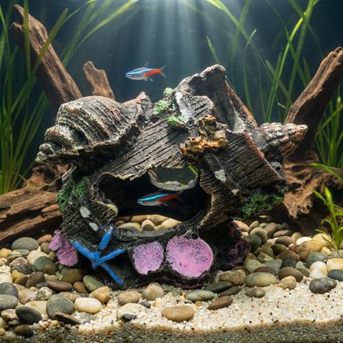 Fish Tank Aquarium Decor Resin Cave Decorations for Betta, Shrimp, Goldfish – Small Hide Ornament House with Broken Barrel Design, Hideout for Aquariums Habitat - color: Barrel