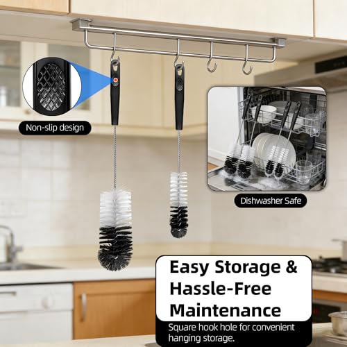2 Pcs Bottle Brushes Set, Long Thin Flexible Bendable Flexible Cleaner for Narrow Neck Bottles, Water/Wine/Beer/Baby Bottles, Pipes, Tubes, Hoses, Teapots - Bendable & Dishwasher Safe