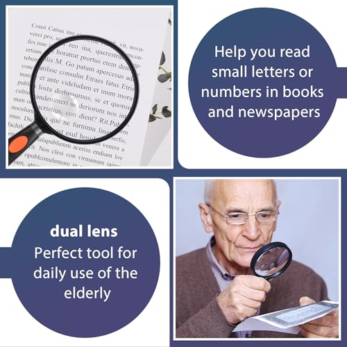 Feosky Handheld Reading Magnifier, 10X Magnifier, 75mm Shatterproof Lens, Non-Slip Handle for Adults Close Work, Seniors Reading and Nature Exploration, Hobby Observation(Orange/Black) - color: Orange, size: 75mm