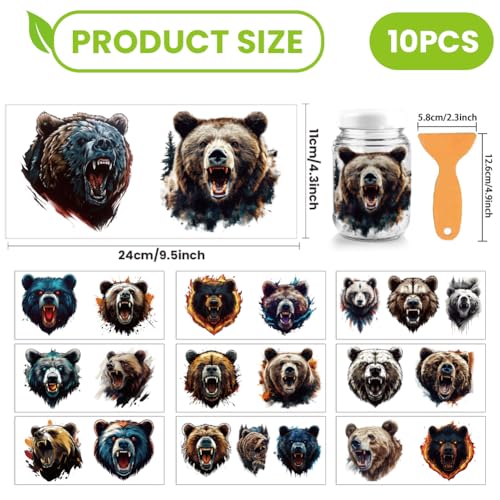 arricraft 10 Sheets Beast Theme UV DTF Cup Wrap for 16OZ Glass, Bear Head Rub on Decals PVC Transfer Stickers for DIY Cups Wood Funiture 24x11cm/9.4x4.3inch - style: Beast Theme