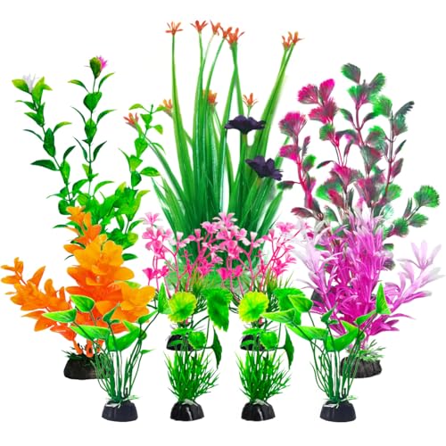 11 PCS Premium Fish Tank Accessories or Fish Tank Decorations,a Variety of Sizes and Styles of Aquarium Plants,Colorful Plastic Plants