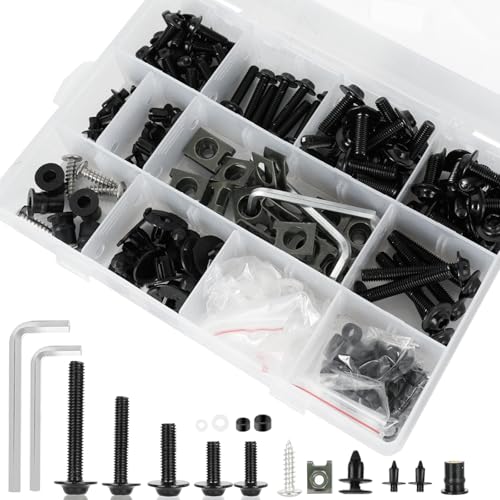 Motorcycle Fairing Bolt Kits Stainless Steel M5 M6 Windscreen Screws Fastener Clips Universal Fit for Sportbike Kawasaki Suzuki Honda Yamaha BMW Ducati GSXR Black (195Pcs) - color: Black