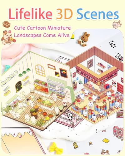 3D Sticker Scene Book for Adults, 20pcs DIY House Stickers Therapy Stress Relief DIY Craft with 2 Tweezers, Creative Funny Gift for Christmas - color: B1-box-20sets