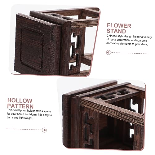 HOMSFOU Antique Chinese Decor Wood Flower Display Stand Vase Holder Decor Plant Pot Stand - size: 12X7CM