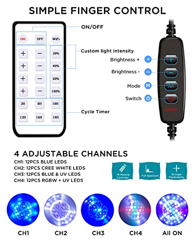Lominie Aquarium LED Light, Reef Coral Light Saltwater Aquarium Light Full Spectrum with Remote Control Gooseneck for 10 Gallon Fish Tank - color: A120 Saltwater