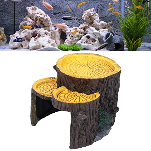 1 Piece Artificial Aquarium Stump, Non-Toxic Resin, Food Platform, Stable, Realistic Design, Terrarium Cave Ornament for Shelter