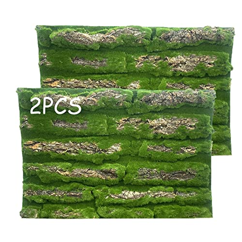 Reptile Cork Terrarium Background Decor,Habitat Fitting Bark Backdrop Wall Artificial Moss 3D Aquarium Panel for Lizard Gecko Tortoise Spider Bearded Dragon Chameleon Snake Amphibian(2Pcs)