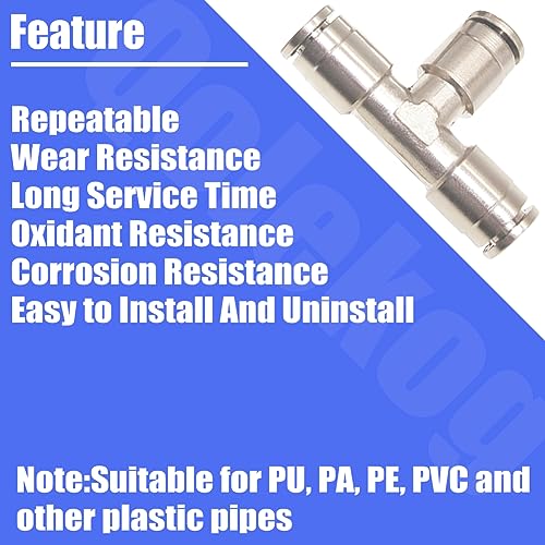 Pneumatic Push To Connect Fittings Heavy Duty Tee Quick Air Fittings 3/8 inch x 3/8 inch Tube OD Nickel Plated Brass Quick Connect Fittings PE-3/8 (5 Pack) - size: 3/8" OD(5Pcs), style: Tee