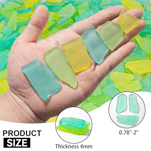 Keedolla Sea Glass for Crafts - 10 OZ Flat Frosted Seaglass Pieces Crushed for DIY Art Crafts, Vase Filler, Beach Weddings, Aquarium and Home Decor (Green, Yellow, Blue) - color: Green, Yellow, Blue, size: 10 OZ / 0.63 LB