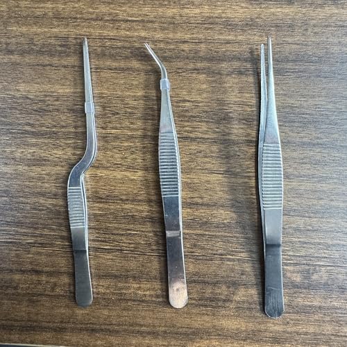 Stainless Steel Tweezers Set for Small Gardening and Kitchen, Multi-Purpose Tools Silver Tweezers (3Pcs, 6.22Inches / 6.33Inches / 6.4Inches)